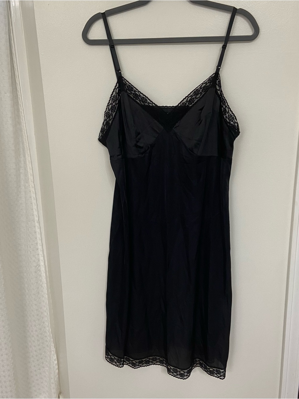 Vintage Vanity Fair Black Lace Slip Dress | Made in USA |  90s Lingerie Slip